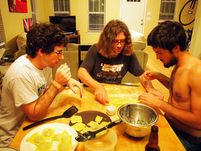 Elliott, James, and Clayton Making Ravioli