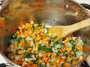 Sauteeing the Celeriac Mirepoix