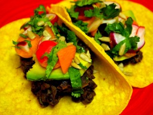 Borracho Epazote Black Beans Tacos with Quick Radish Pickles